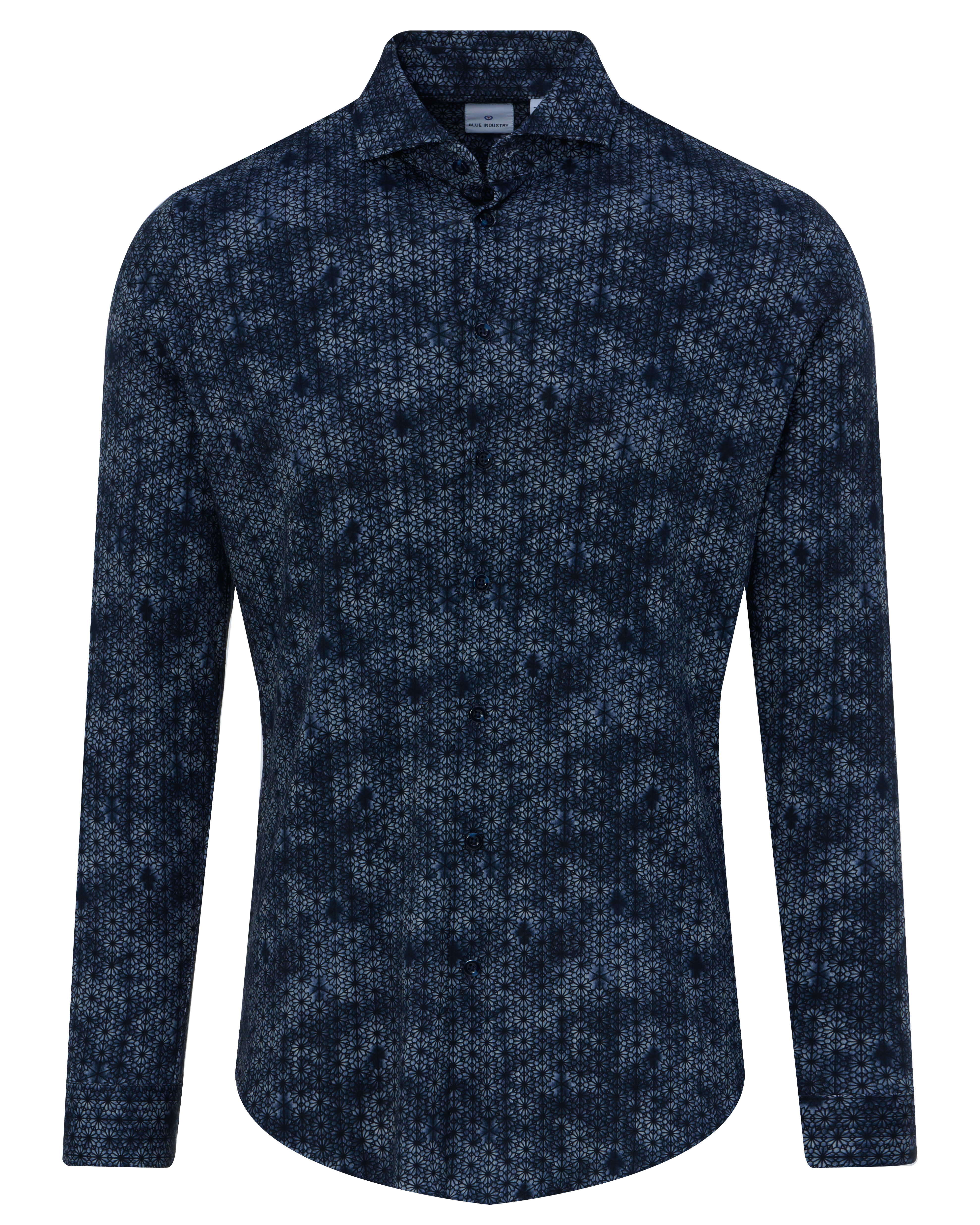Blue Industry casual overhemd slim fit donkerblauw geprint katoen