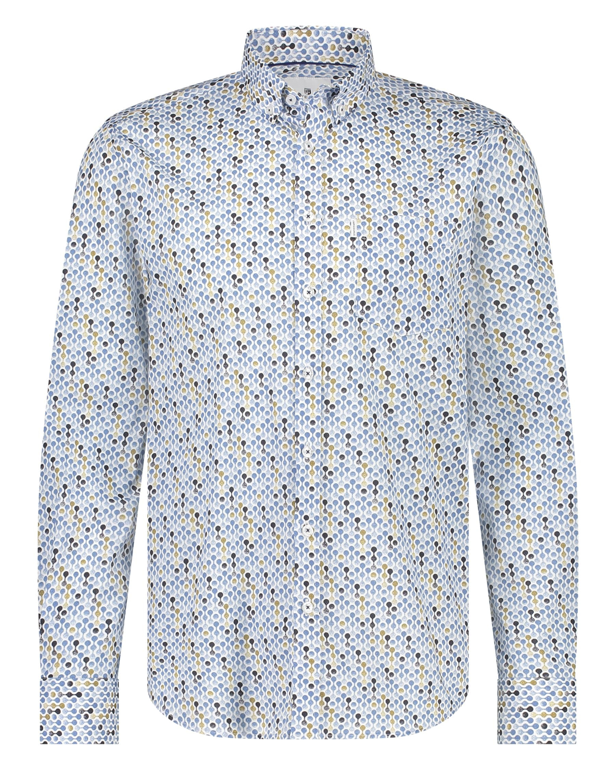 State of Art regular fit overhemd met all over print wit grijsblauw