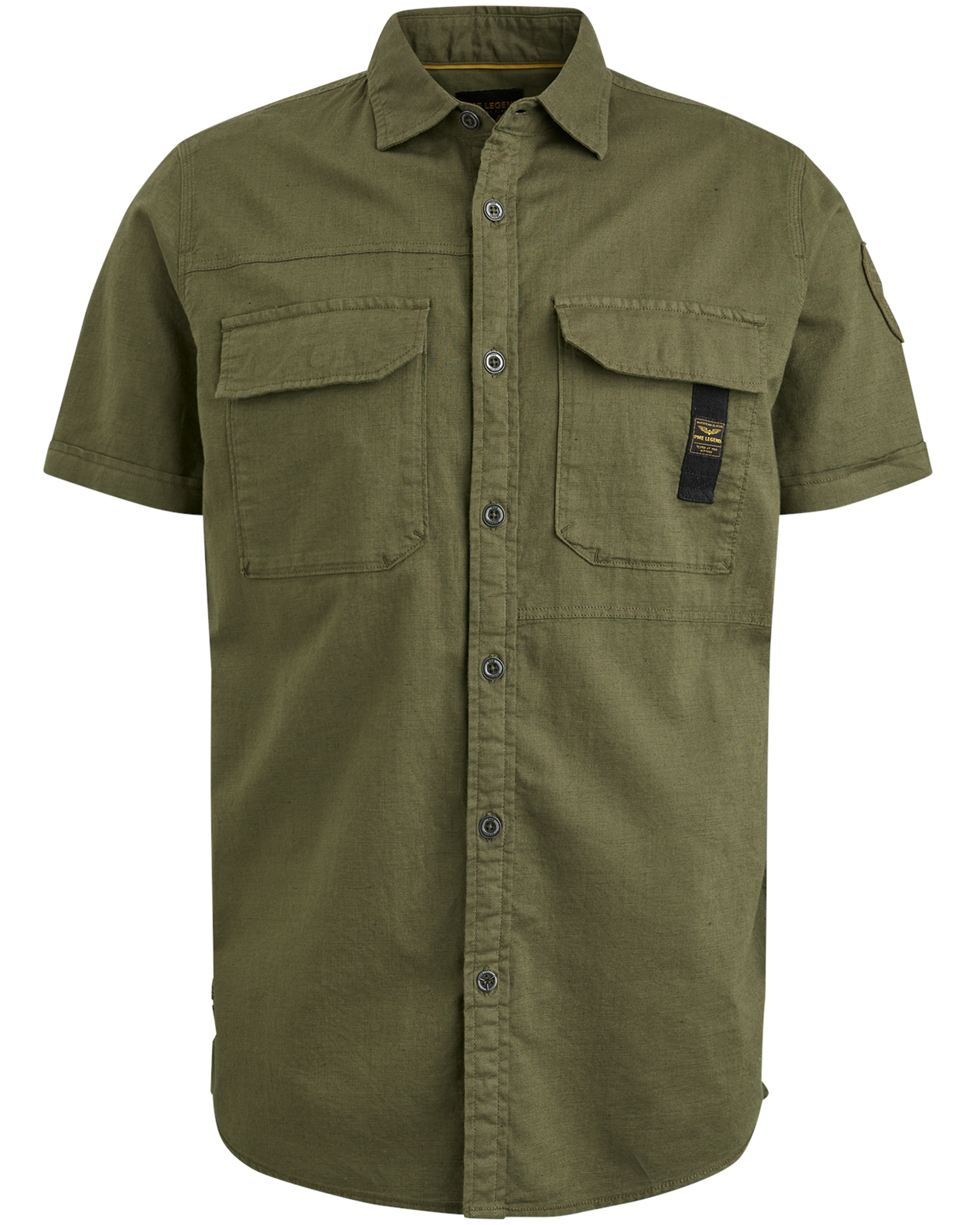 PME LEGEND Heren Overhemden Short Sleeve Shirt Ctn linen Groen