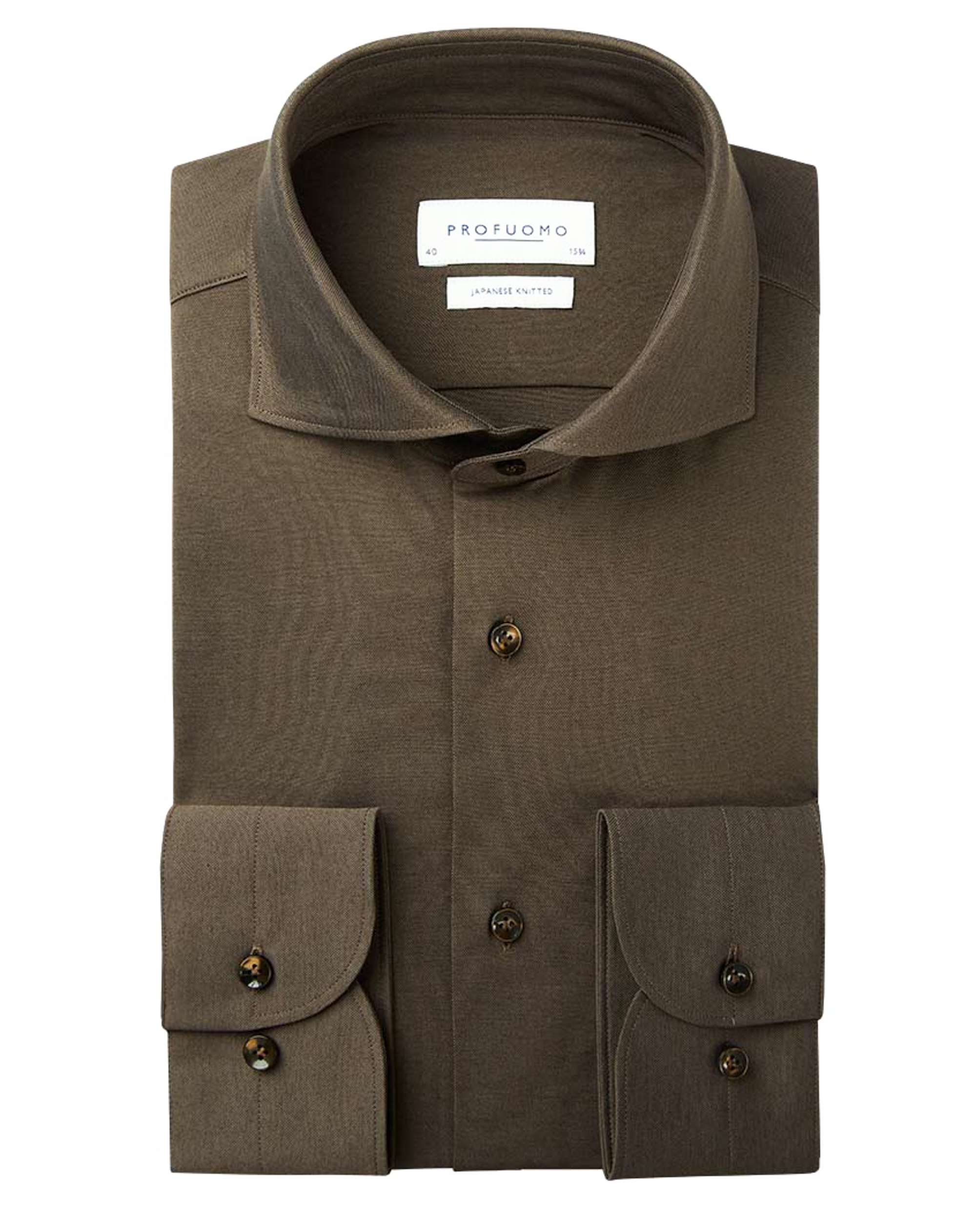 PROFUOMO Heren Overhemden Shirt X-cutaway Sc Japanese Knitted Bruin