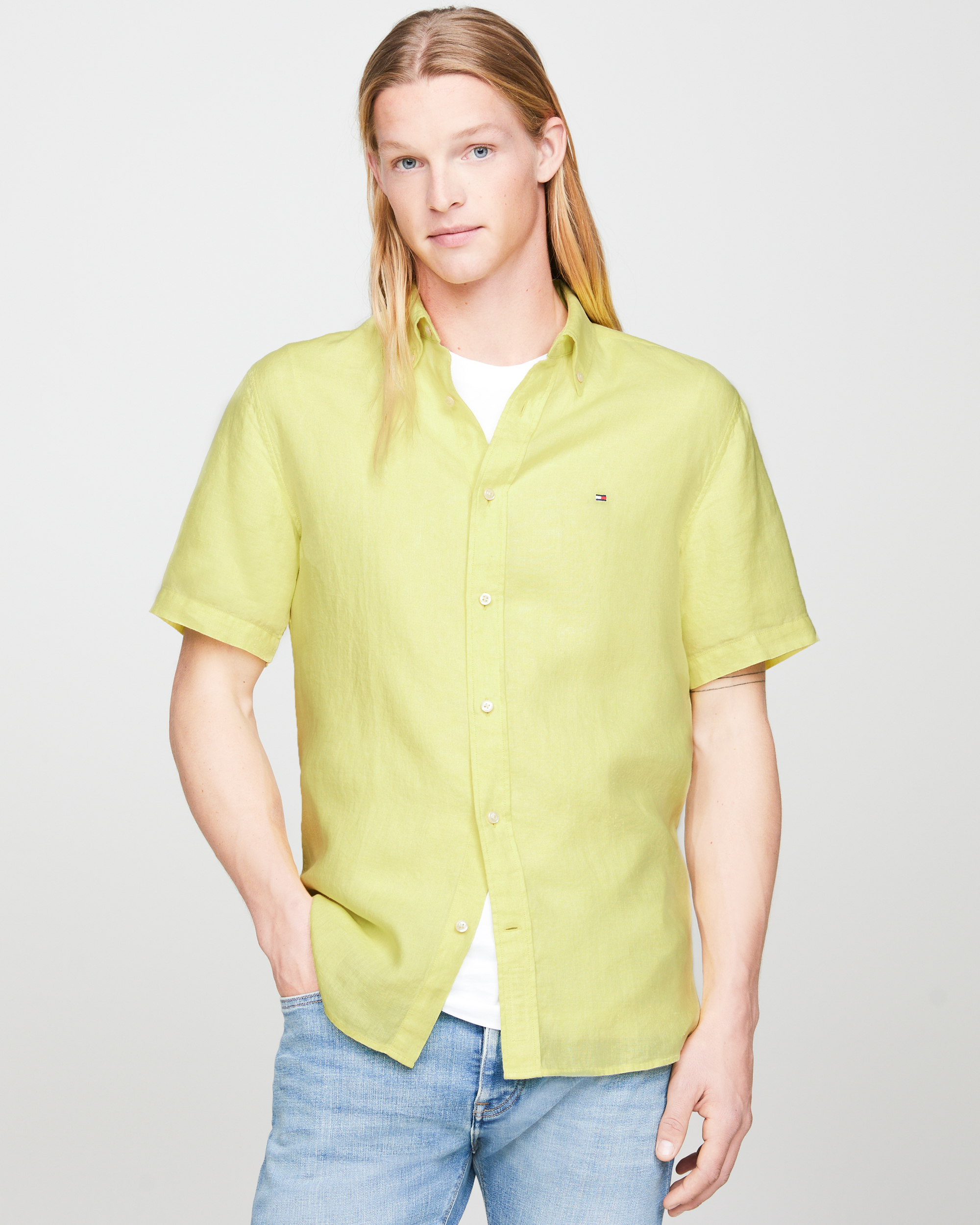 Tommy Hilfiger Regular fit linnen overhemd met button-downkraag