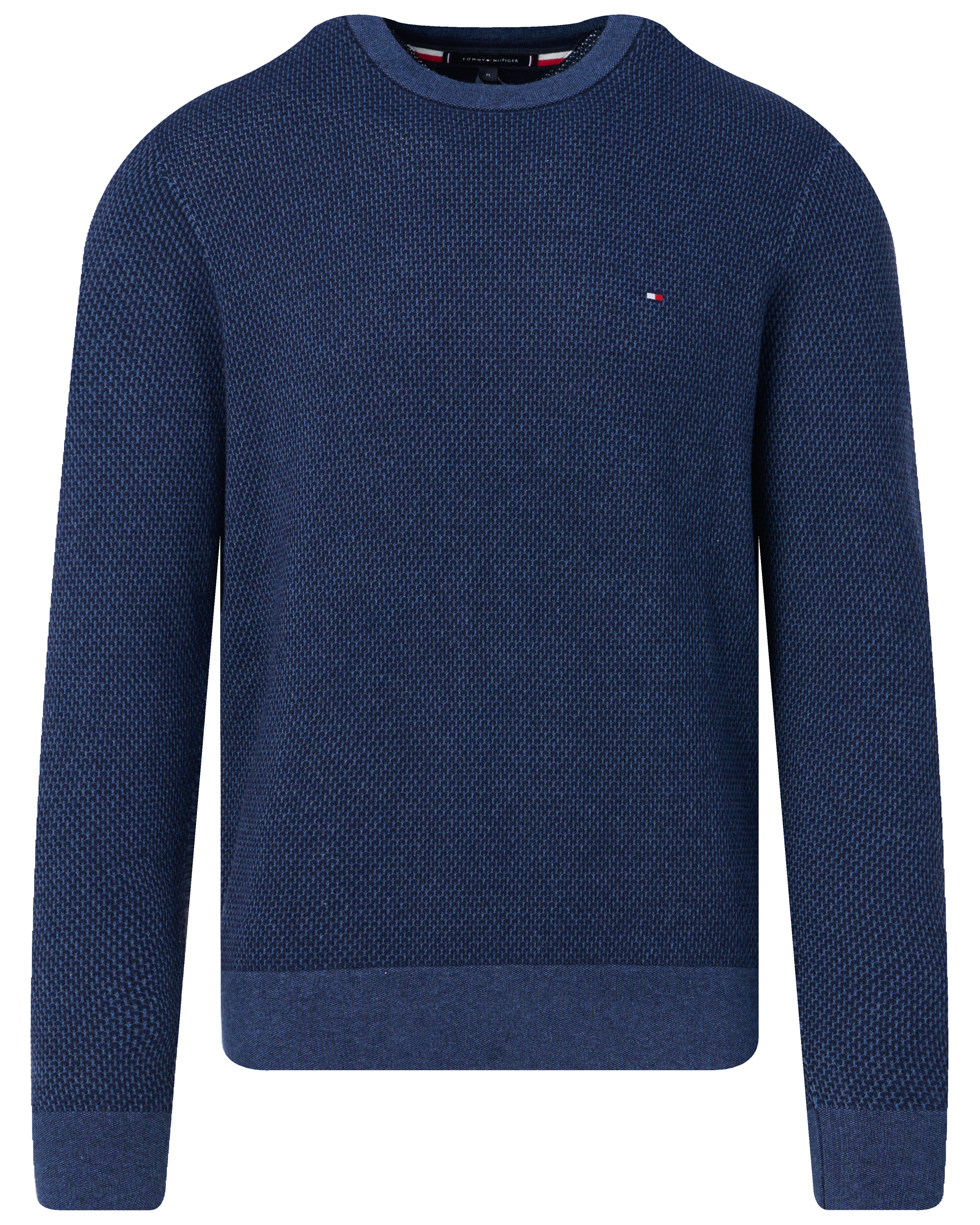 Tommy Hilfiger Gestructureerde Katoenen Trui met Ronde Hals Blue Heren