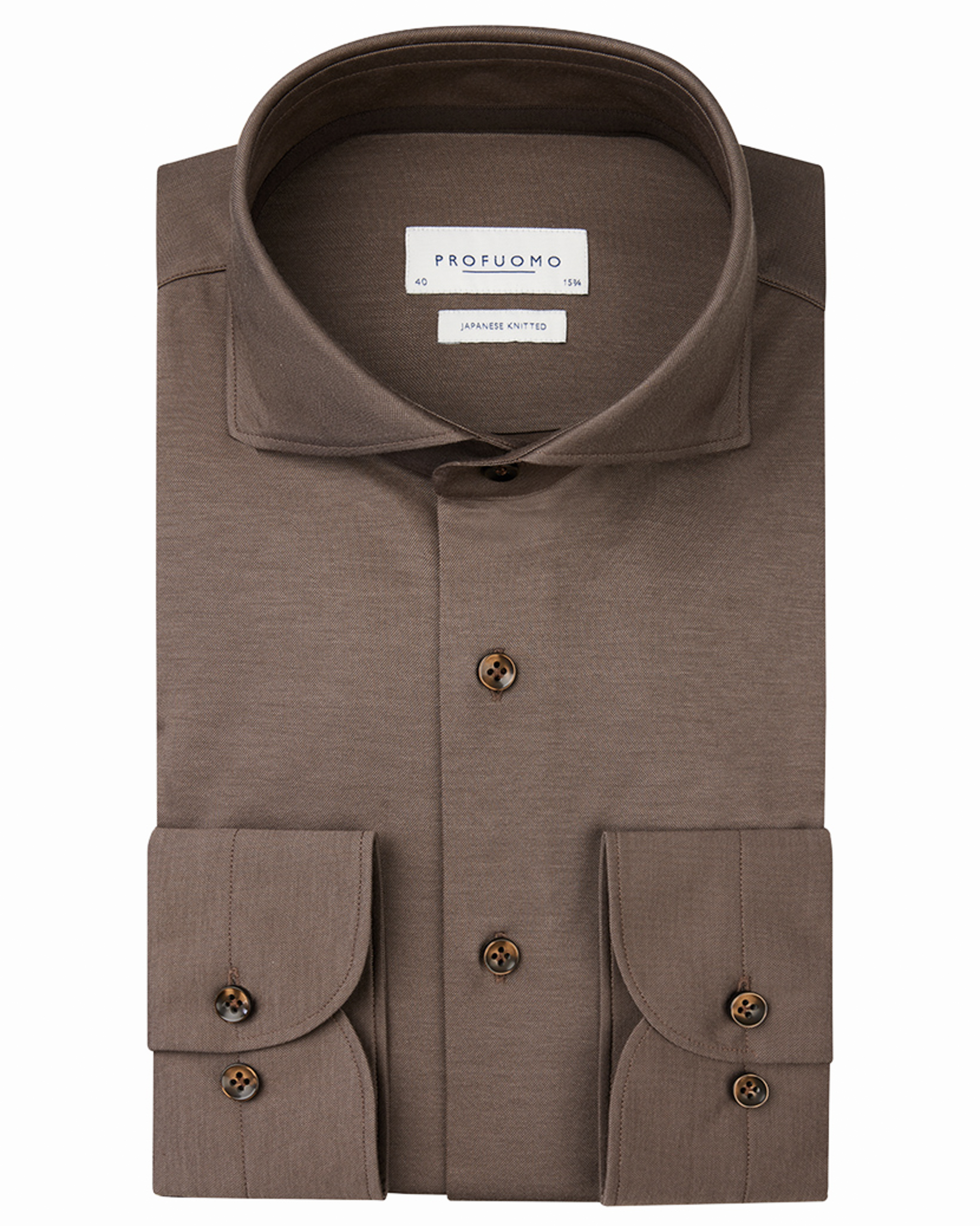 PROFUOMO Heren Overhemden Shirt X-cutaway Sc Sf Japanese Knitted Taupe