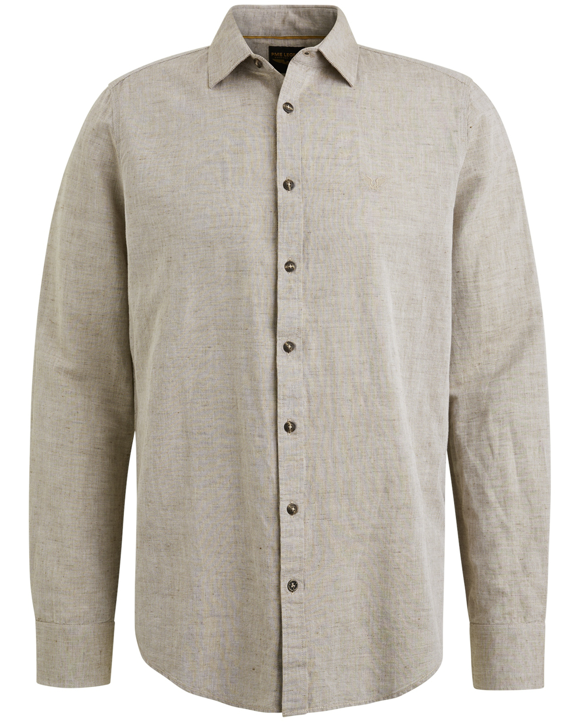 PME LEGEND Heren Overhemden Long Sleeve Shirt Cotton Linen 2 Tone Zand